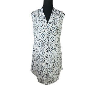 CABI Camilla Blue White Leopard Print Sleeveless Button Up Shirt Dress Size XS